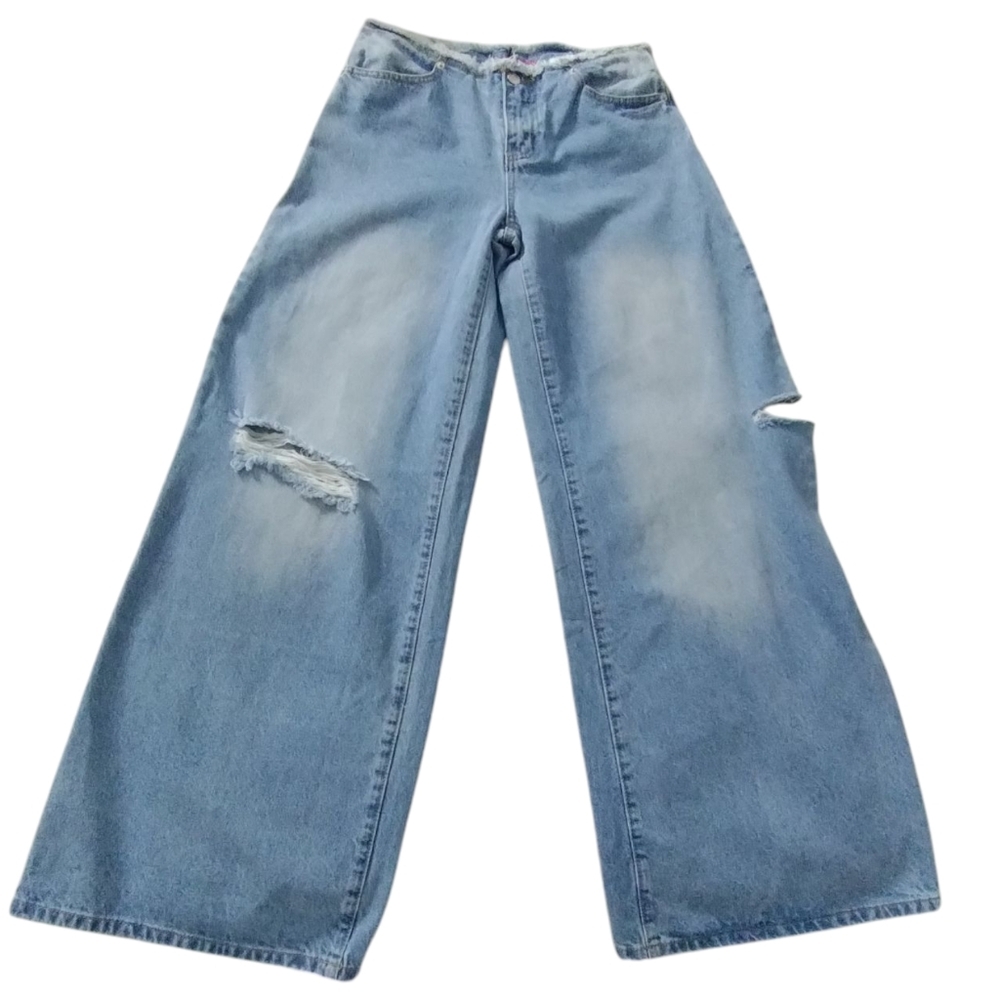 Edikted Womens Small Jaycee Low Waist Wide Leg Distressed Grungecore Jeans Nwt